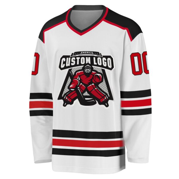 Custom White Red-Black Hockey Jersey - Image 2