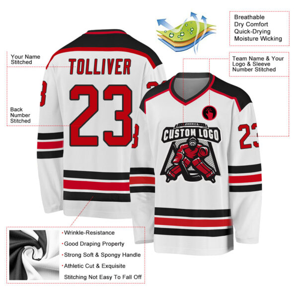 Custom White Red-Black Hockey Jersey - Image 3