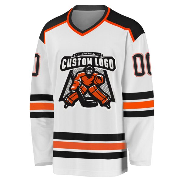 Custom White Black-Orange Hockey Jersey - Image 2
