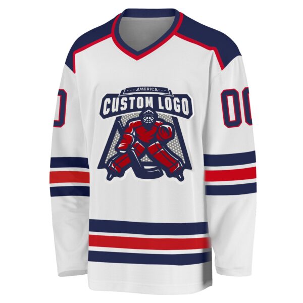 Custom White Navy-Red Hockey Jersey - Image 2
