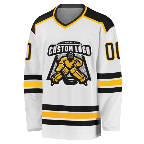 Custom White Black-Gold Hockey Jersey - Image 2