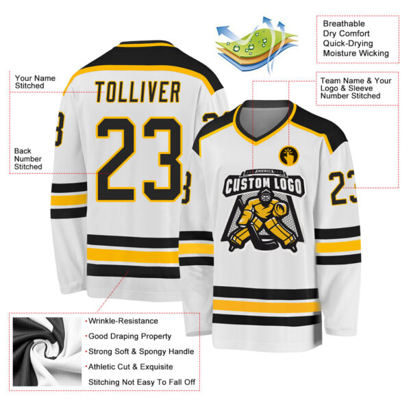 Custom White Black-Gold Hockey Jersey - Image 3