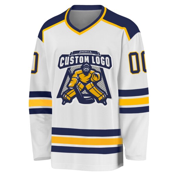 Custom White Navy-Gold Hockey Jersey - Image 2