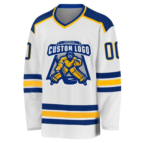 Custom White Royal-Gold Hockey Jersey - Image 2