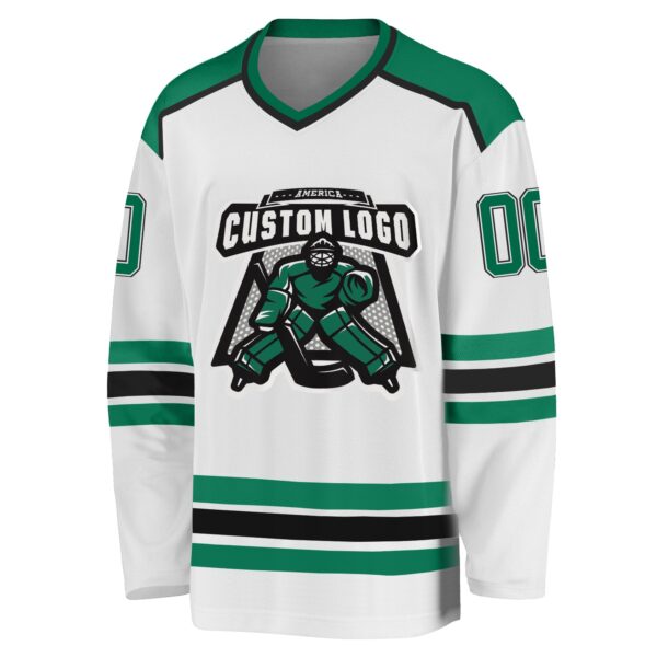 Custom White Kelly Green-Black Hockey Jersey - Image 2