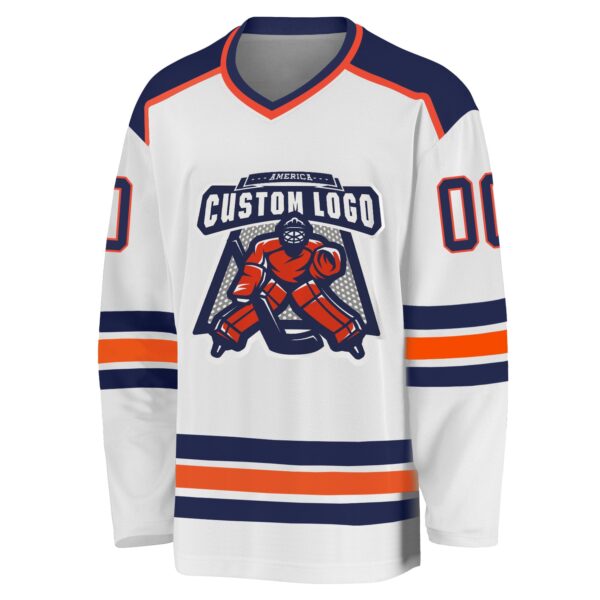 Custom White Navy-Orange Hockey Jersey - Image 2