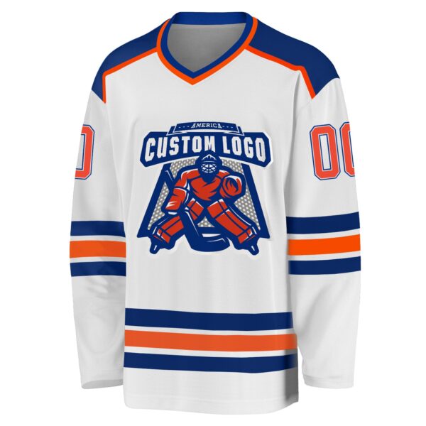 Custom White Orange-Royal Hockey Jersey - Image 2