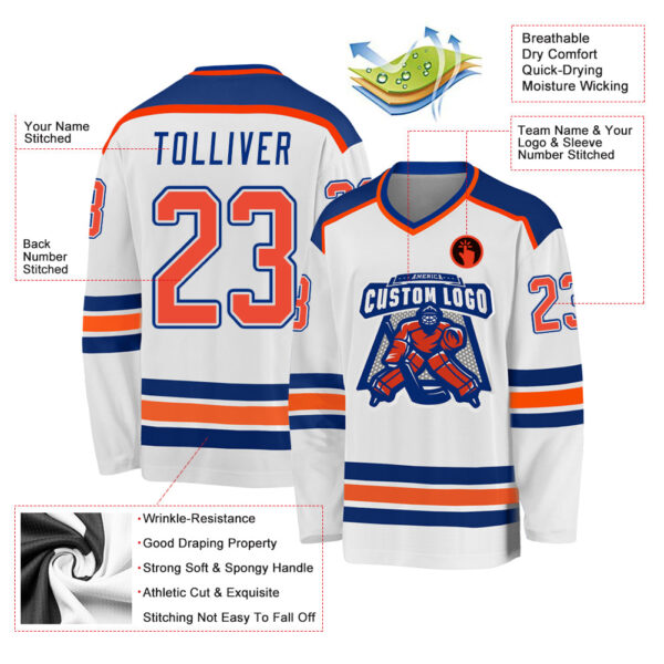 Custom White Orange-Royal Hockey Jersey - Image 3