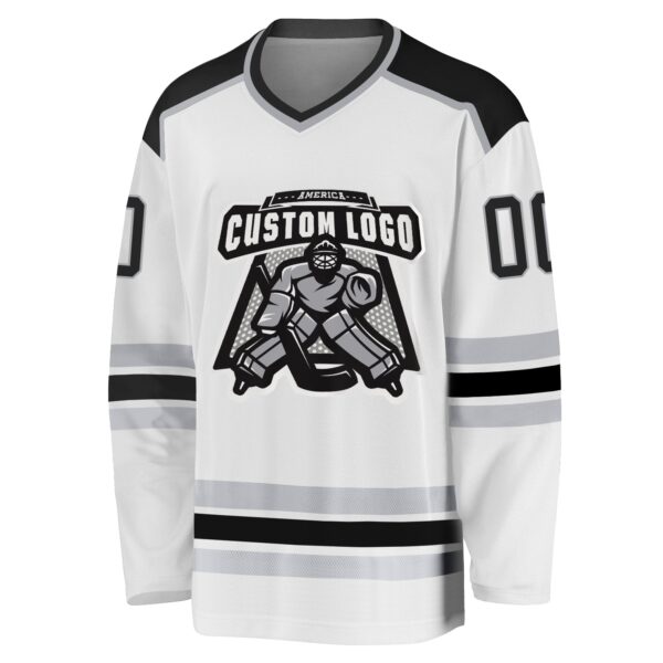 Custom White Black-Gray Hockey Jersey - Image 2