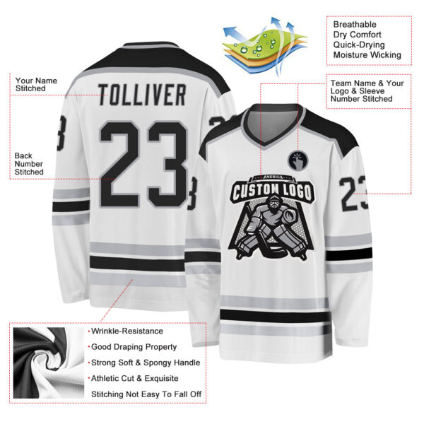 Custom White Black-Gray Hockey Jersey - Image 3