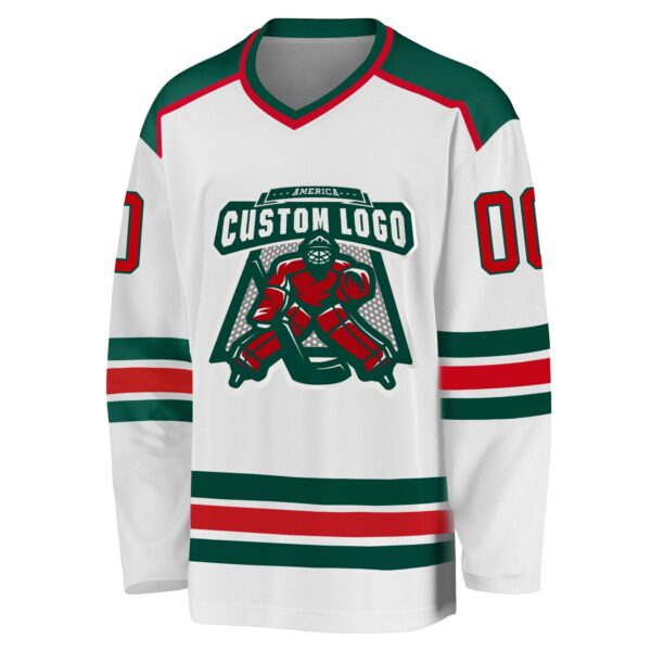 Custom White Red-Green Hockey Jersey - Image 2
