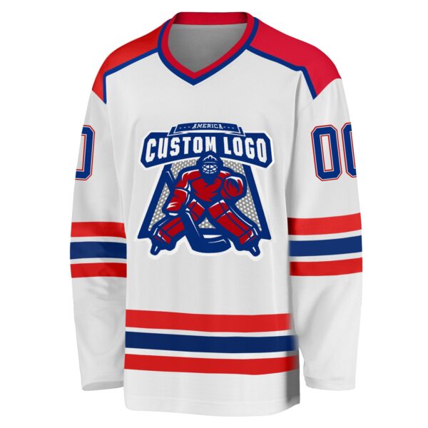 Custom White Royal-Red Hockey Jersey - Image 2