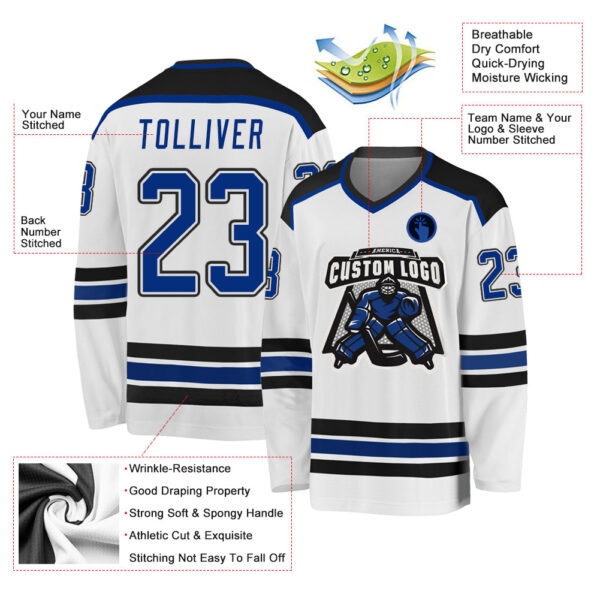Custom White Royal-Black Hockey Jersey - Image 3