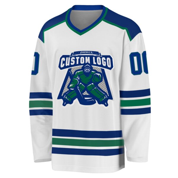 Custom White Royal-Kelly Green Hockey Jersey - Image 2