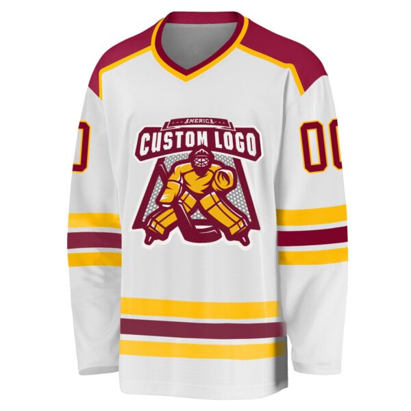 Custom White Maroon-Gold Hockey Jersey - Image 2