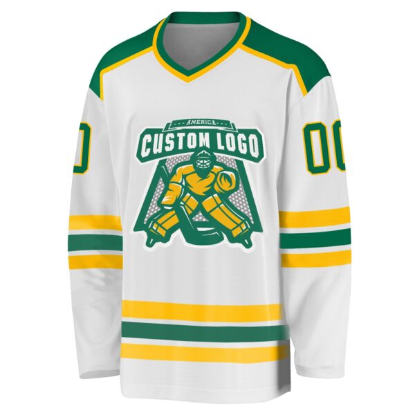 Custom White Kelly Green-Gold Hockey Jersey - Image 2