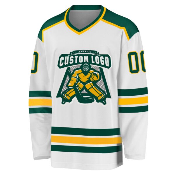 Custom White Green-Gold Hockey Jersey - Image 3