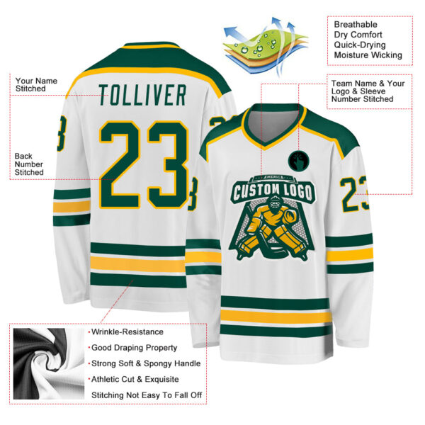 Custom White Green-Gold Hockey Jersey - Image 4