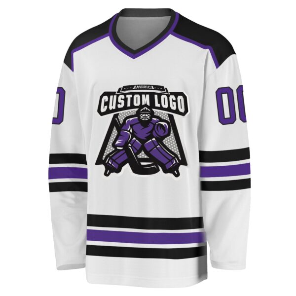 Custom White Purple-Black Hockey Jersey - Image 2