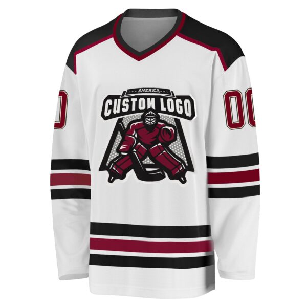 Custom White Maroon Cream-Black Hockey Jersey - Image 2