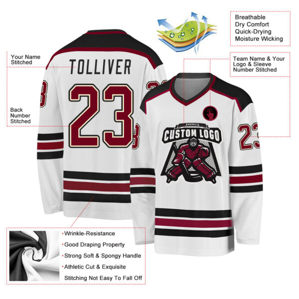 Custom White Maroon Cream-Black Hockey Jersey - Image 3