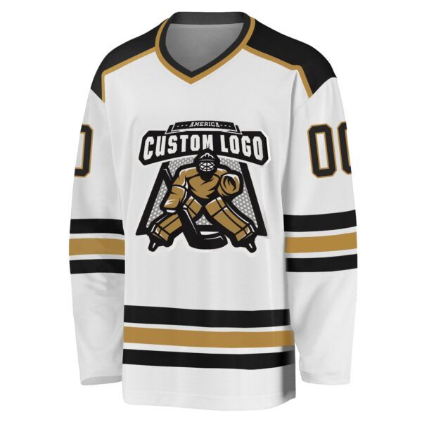 Custom White Black-Old Gold Hockey Jersey - Image 2