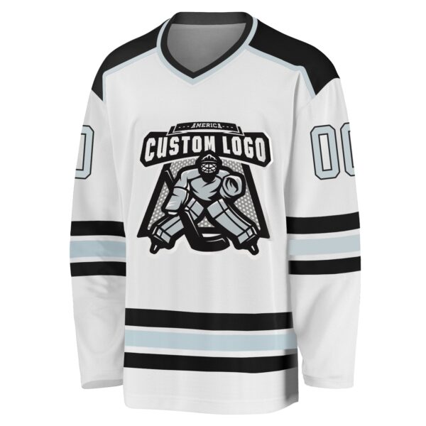 Custom White Silver-Black Hockey Jersey - Image 2