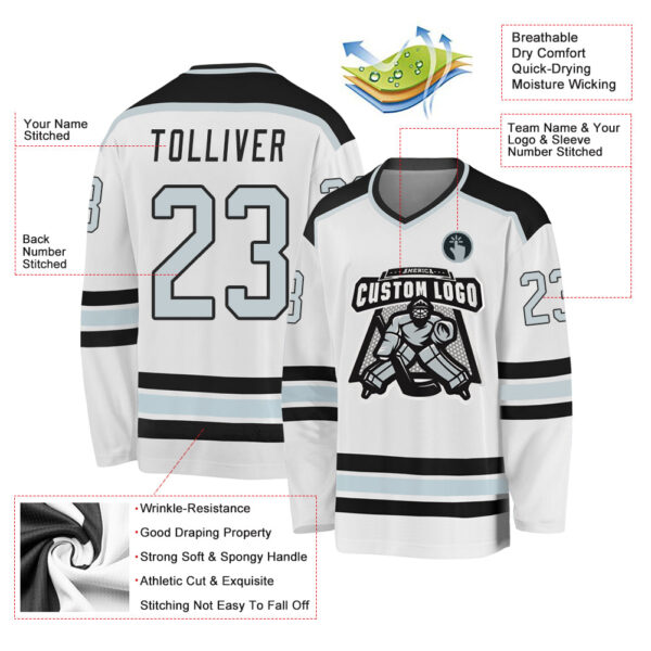 Custom White Silver-Black Hockey Jersey - Image 3