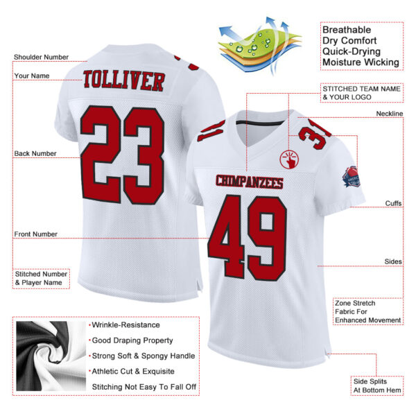 Custom White Red-Black Mesh Authentic Football Jersey - Image 2