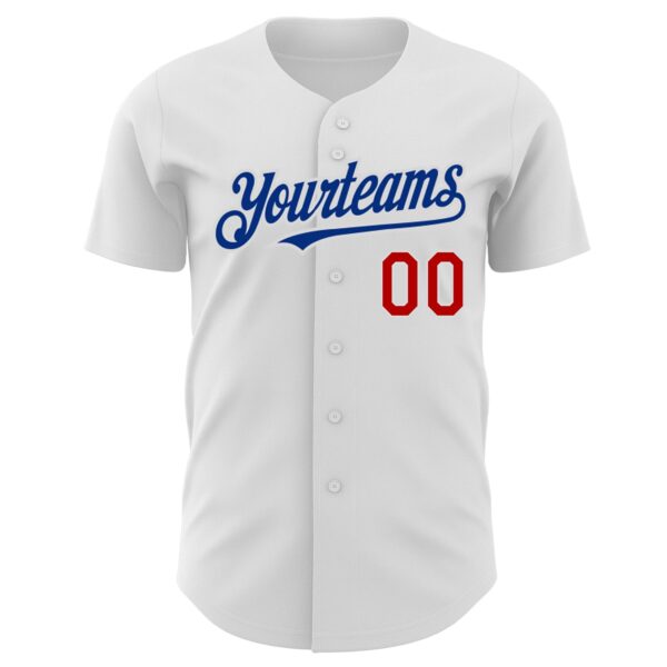Custom White Red-Royal Authentic Baseball Jersey - Image 2