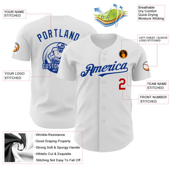 Custom White Red-Royal Authentic Baseball Jersey - Image 3