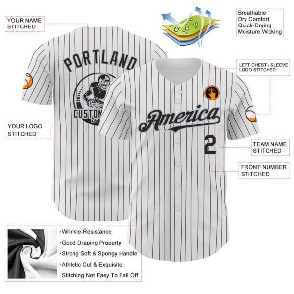 Custom White Black Pinstripe Gray Authentic Baseball Jersey - Image 3