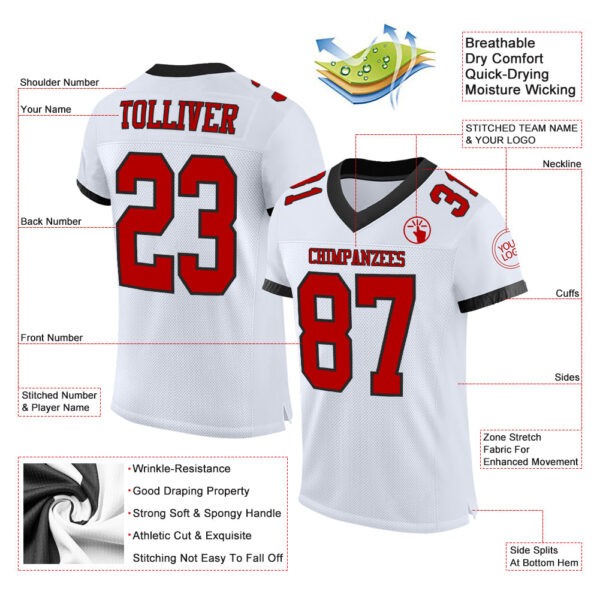Custom White Red-Black Mesh Authentic Football Jersey - Image 2