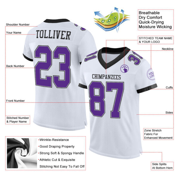 Custom White Purple Gray-Black Mesh Authentic Football Jersey - Image 2