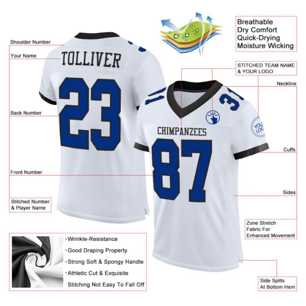 Custom White Royal-Black Mesh Authentic Football Jersey - Image 2