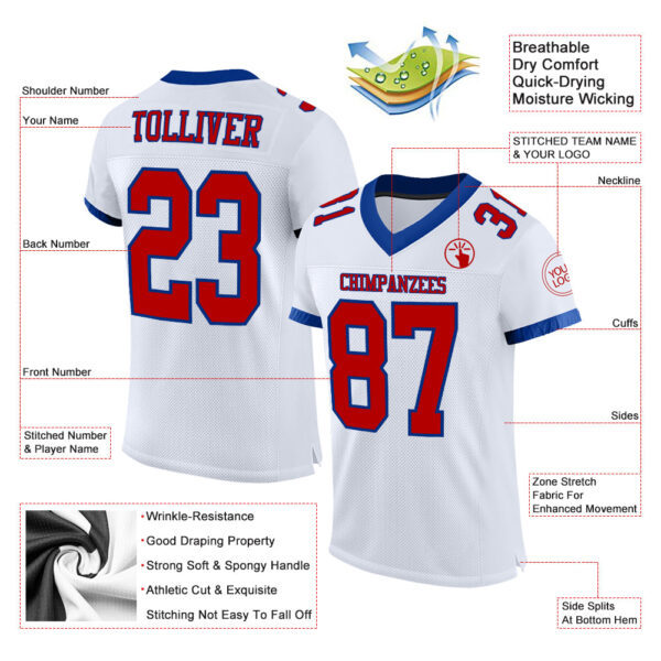 Custom White Red-Royal Mesh Authentic Football Jersey - Image 2