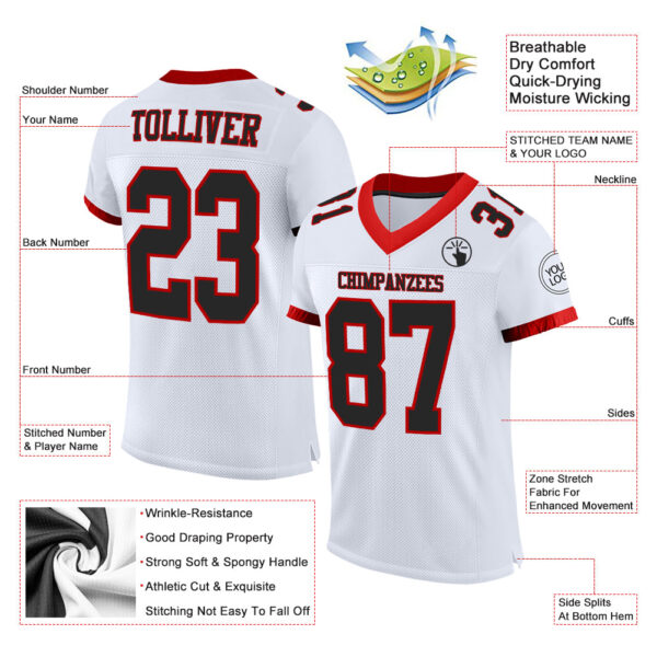 Custom White Black-Red Mesh Authentic Football Jersey - Image 2