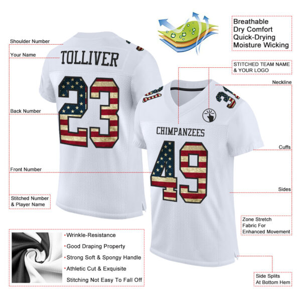 Custom White Vintage USA Flag-Black Mesh Authentic Football Jersey - Image 2