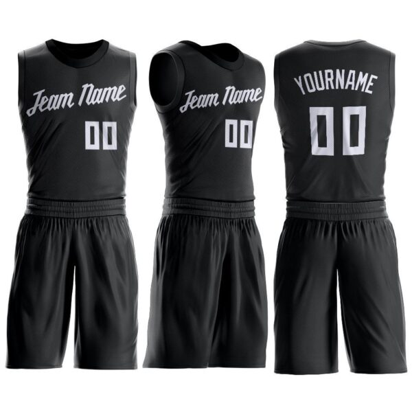Custom Black White Round Neck Suit Basketball Jersey - Image 3