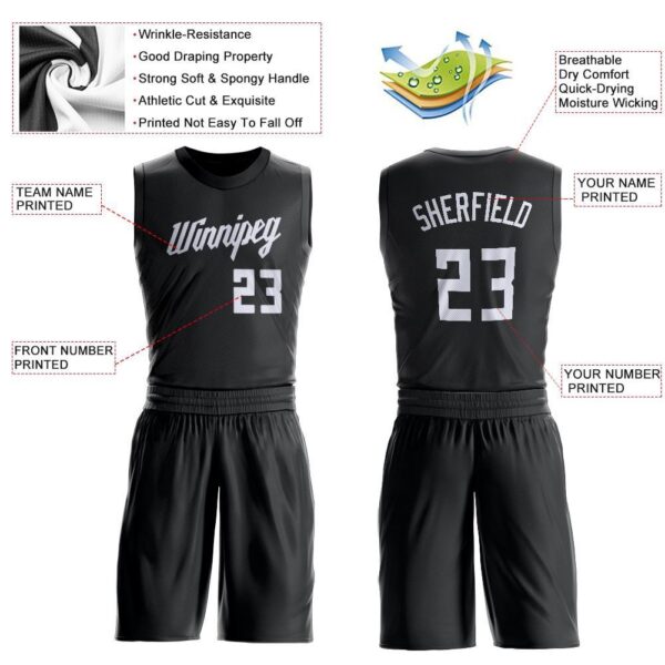 Custom Black White Round Neck Suit Basketball Jersey - Image 4