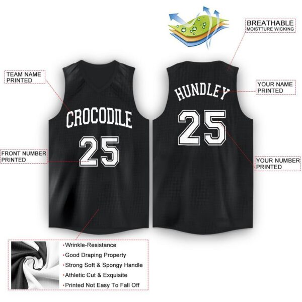 Custom Black White V-Neck Basketball Jersey - Image 2