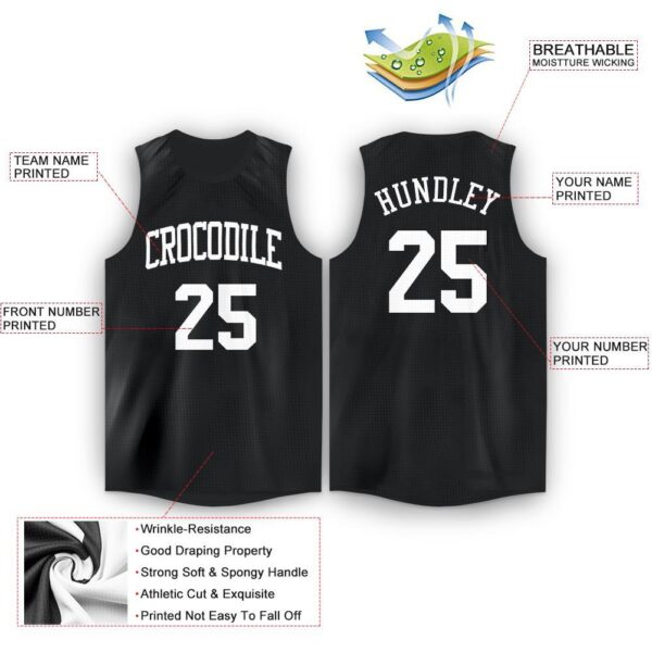 Custom Black White Round Neck Basketball Jersey - Image 2