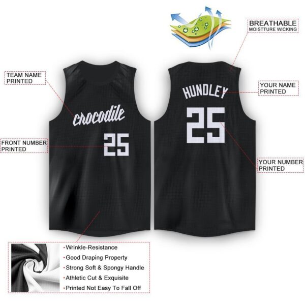 Custom Black White Round Neck Basketball Jersey - Image 2