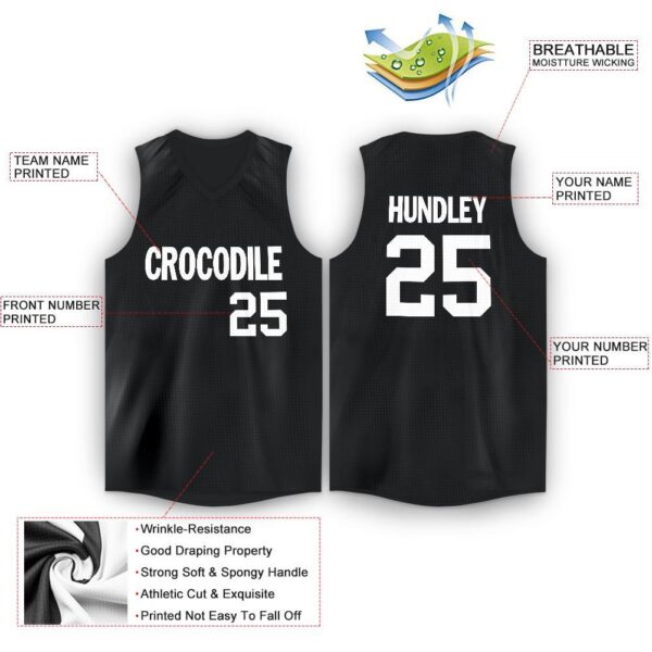 Custom Black White V-Neck Basketball Jersey - Image 2