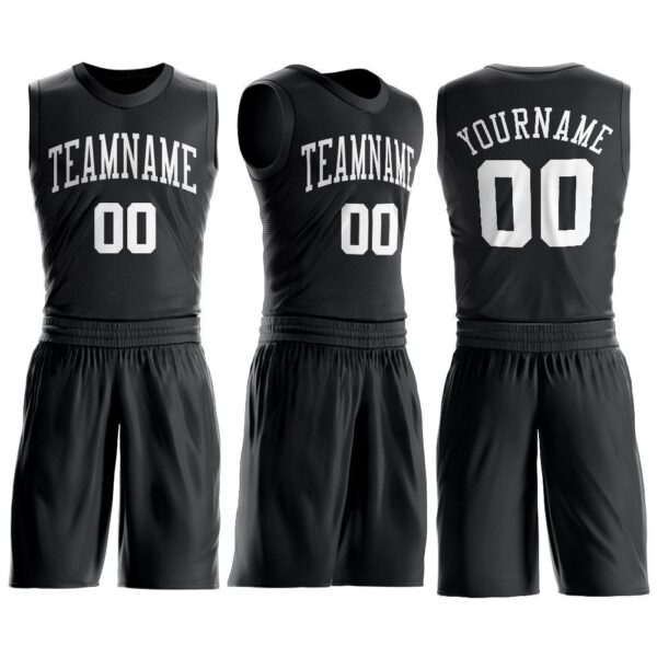Custom Black White Round Neck Suit Basketball Jersey - Image 2