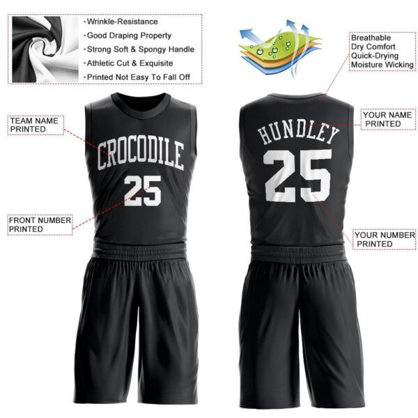 Custom Black White Round Neck Suit Basketball Jersey - Image 3
