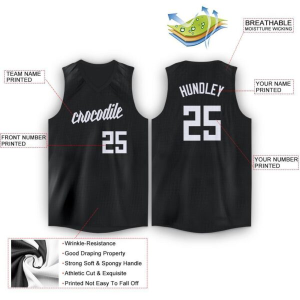 Custom Black White V-Neck Basketball Jersey - Image 2