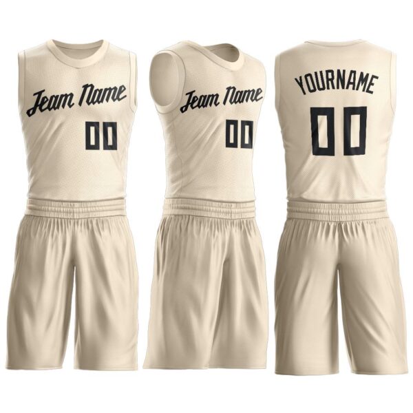 Custom Cream Black Round Neck Suit Basketball Jersey - Image 2