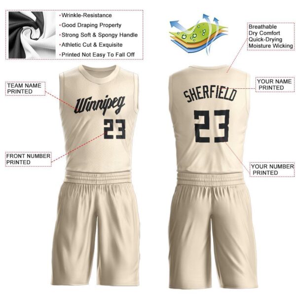 Custom Cream Black Round Neck Suit Basketball Jersey - Image 3