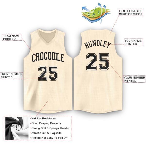 Custom Cream Black V-Neck Basketball Jersey - Image 2